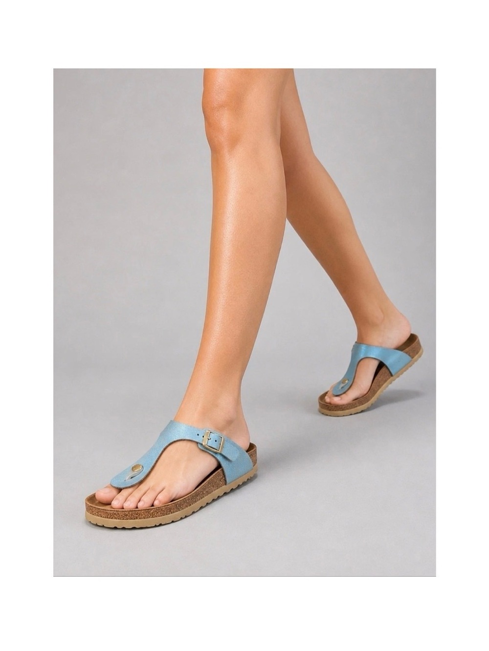 Birkenstock Gizeh Washed Metallic Aqua Leather Sandals Size 37 US 6 6.5 Narrow - Picture 4 of 16